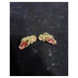 VINTAGE PINK RHINESTONE CLIP EARRINGS - SIGNED