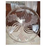 STUNNING CRYSTAL SERVING TRAY WITH PINK GRAPES