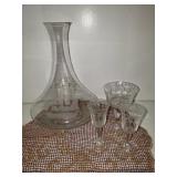 ETCHED SHIP DECANTER, 3 ETCHED STEMS ETCHED SHIP DECANTER, 3 ETCHED STEMS