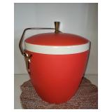 VINTAGE ORANGE ICE BUCKET WITH BULLS ON SIDES VINTAGE ORANGE ICE BUCKET WITH BULLS ON SIDES
