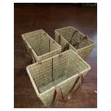 SET OF 3 LEATHER HANDLED BACKETS SET OF 3 LEATHER HANDLED BACKETS