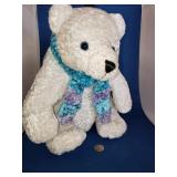 WHITE BEAR WITH LAVENDER AND TEAL SCARF