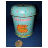 VINTAGE TIN 'MAD MONEY' BANK VINTAGE TIN 'MAD MONEY' BANK