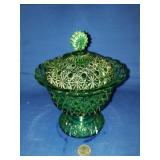 VINTAGE EMERALD GREEN COVERED CANDY DISH VINTAGE EMERALD GREEN COVERED CANDY DISH