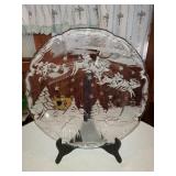 LARGE SANTA AND REINDEER GLASS SERVING TRAY