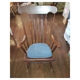 WOOD ROCKING CHAIR WITH BLUE CUSHION