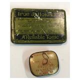 Tins. Tonic and phonograph needles