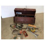 Carpenters tool box with assorted tools