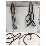 2 leather halters with lead shanks