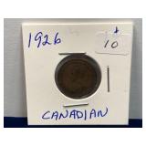 1926 Canadian small one cent piece