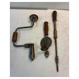 Hand brace. Stanley Egg beater drill.Speed driver