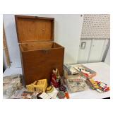 Wood chest. 15 x 10 x 16'H w tobacco collectables