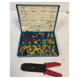 Metal case w electrical connectors and crimper