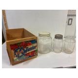 Nabob jars in a wood apple box