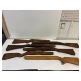6 Wooden Gun stocks. Assorted. Various conditions