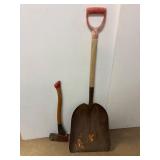 Steel shovel and an ax.