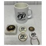(6) John Deere 150th Anniv. Pcs-Mugs/Keychains