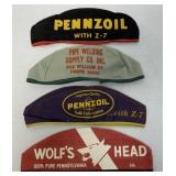 4 Service Station Caps-Pennzoil/Wolf's Head/other