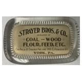Strayer Bros. York PA Galss Paperweight Adv.