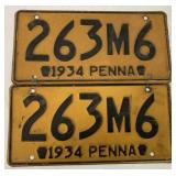 Pair of 1934 PA License Plates