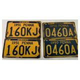 (4) 1950 & 1951 PA License Plates
