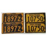 (4) 1940 & 1941 PA License Plates