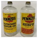 (2) Glass Pennzoil Outboard Motor Oil Bottles