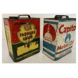 2 Empty Capitol Motor Oil/Farmers Union Cans