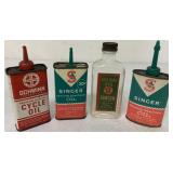(4) Singer Cycle Oil/Machine Oil Cans & Bottle