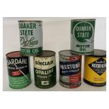 (6) Sinclair/Quaker State/Bardall/Prestone Cans
