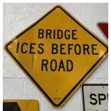 Metal Bridge Ices Before Road Sign