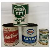 (4) Empty Quaker State/Unico/Esso Cans