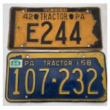 (2) 1942 & 1958 PA Tractor License Plates