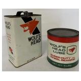 (2) Empty Wolf's Head Lube Cans