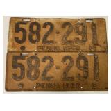 Pair of PA 1922 License Plates