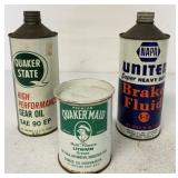 3 Quaker State/NAPA Grease/Oil/Brake Fluid Cans