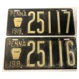 (2) 1918 PA License Plates