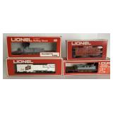 4 "O" Lionel Boxcar/Caboose/Searchlight Car