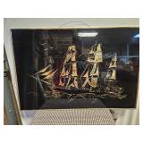 36x24 Gold & Blk 3D Sailing Ship