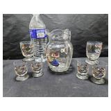 Hand Painted Pitcher & Cordial Glasses