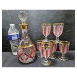 Indiana Glass Ruby Flash Decanter & Glasses