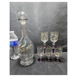Peacock Decanter & Cordial Glasses