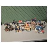 Christmas Village Pieces & Tote Blue