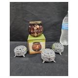 Candle Holder & Plastic Trinket Dishes