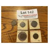 (3) 1 cent pieces, (1) Half cent