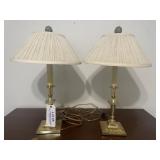 Pair of Brass Lamps ï¿½ Work, Patina on Finials