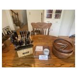 Six Star Cutlery Set; Cheese Board, (3) Wooden Bow