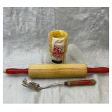 Kitchen lot red handle and tumblers