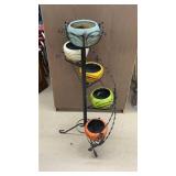 44" curved plant stand w/ Mexican pots