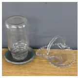 Candlewick glass basket & chicken waterer